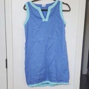 SIGRID OLSEN Blue Linen Sleeveless Dress with Aqua Trim